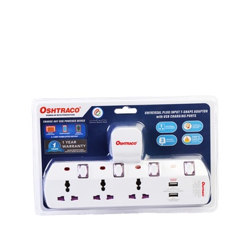 Oshtraco 3 Way Multi Socket with 2 USB Port