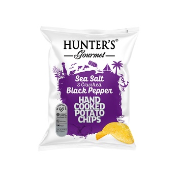 Hunters Gourmet Sea Salt and Crushed Black Peppers Hand Cooked Potato Chips 125g