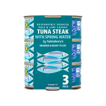 Sainsburys Tuna Steak With Spring Water Drained  Ready To Eat Responsibly Sourced 3X120g