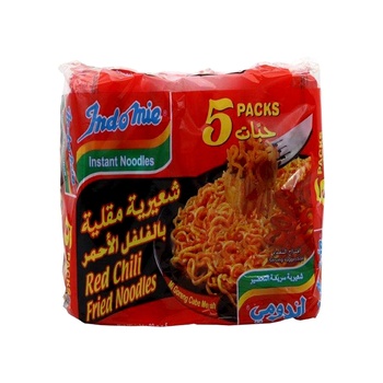 Indomie Red Chili Fried Noodles with Seasoning Powder and Sauce 80g Pack of 5