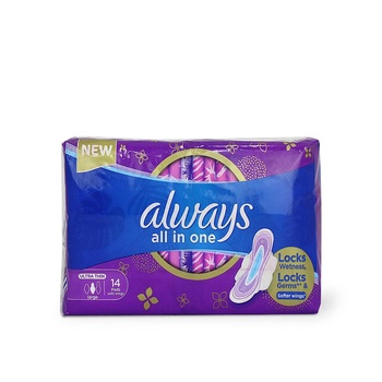 Always All in One Ultra Thin Large sanitary Pads with Wings 14 Count