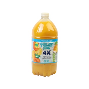 Sainsburys Quadruple Strength Orange Lemon And Pineapple Squash No Added Sugar 1.5 Ltr