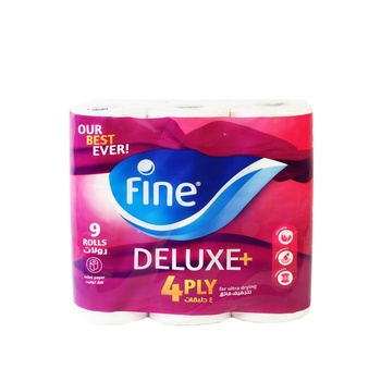 Fine Deluxe+ 4-Ply Tissue 140 Sheets x 9 Rolls