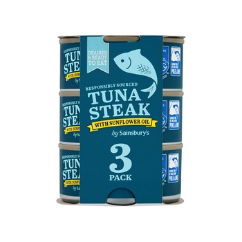 Sainsburys Tuna Steak With Sunflower Oil Drained  Ready To Eat Responsibly Sourced 3X120g
