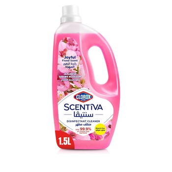Clorox Scentiva Disinfectant Floor Cleaner 1.5 ltr Japanese Spring Blossom Kills 99.9% of Viruses and Bacteria Bleach Free