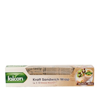 Falcon Grease Resistant Kraft Sandwich Wraps 50 Wraps 35x25cm