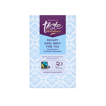 Sainsburys Taste The Difference Earl Grey Fairtrade Decaffeinated 50 Tea Bags 125g