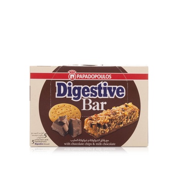 Papadopoulos Digestive Bar with Chocolate Chips and Milk Chocolate 28g Pack of 5